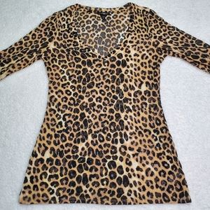Express V-Neck Leopard Print Long SleeveTop
